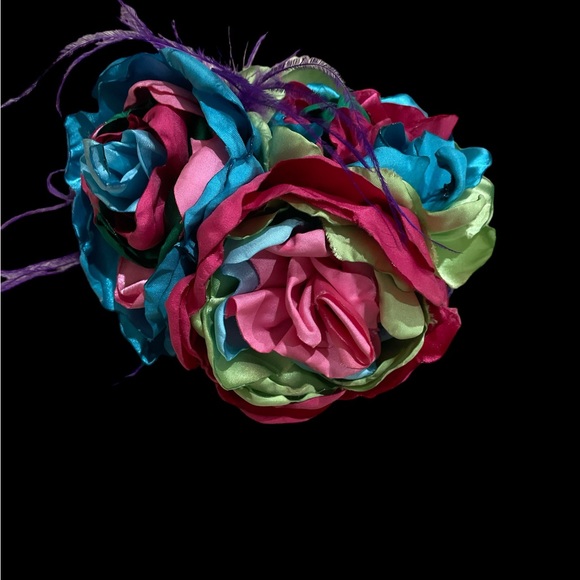 Satin flower oversized hairbow headband ostrich feathers beads lace fascinator - Picture 3 of 4